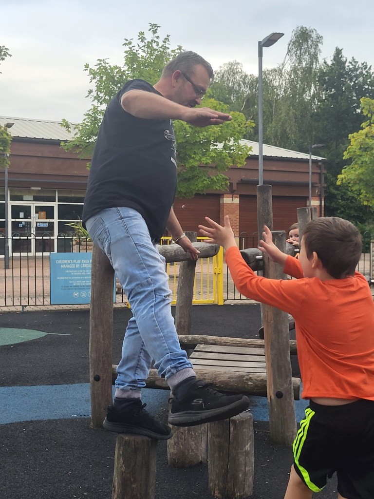 jason balancing warren eady to catch him