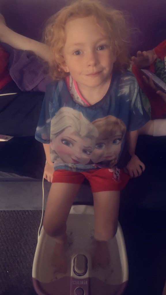 pandora enjoying the foot spa