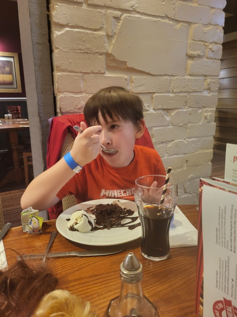 warren and his chocolate brownie and icecream
